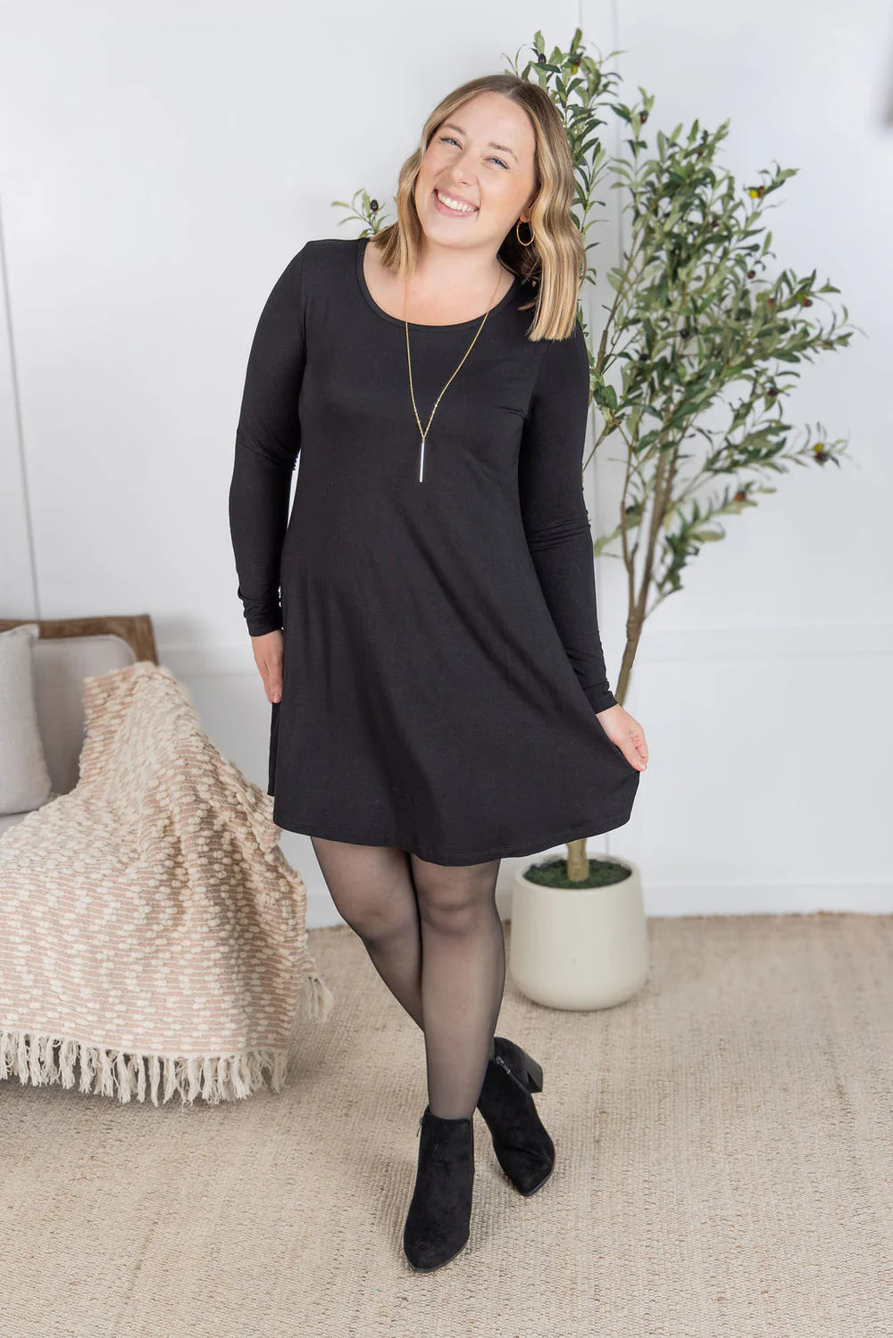 Savannah Bamboo Swing Dress - Black