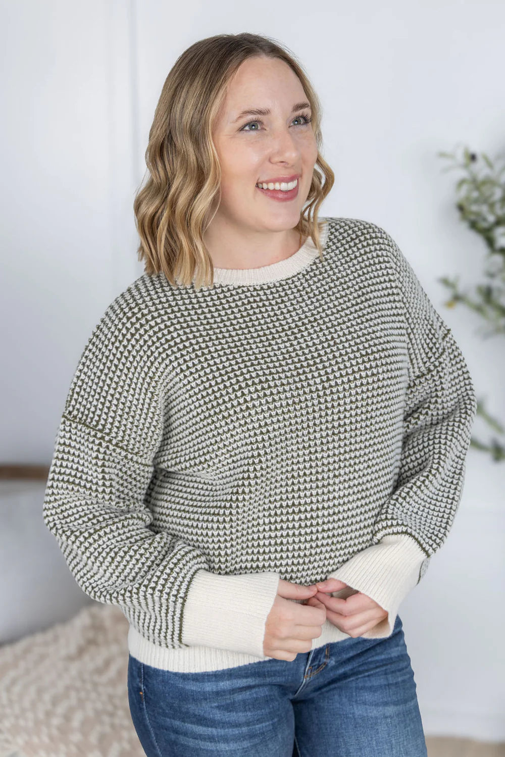 Charlotte Sweater - Olive and Cream