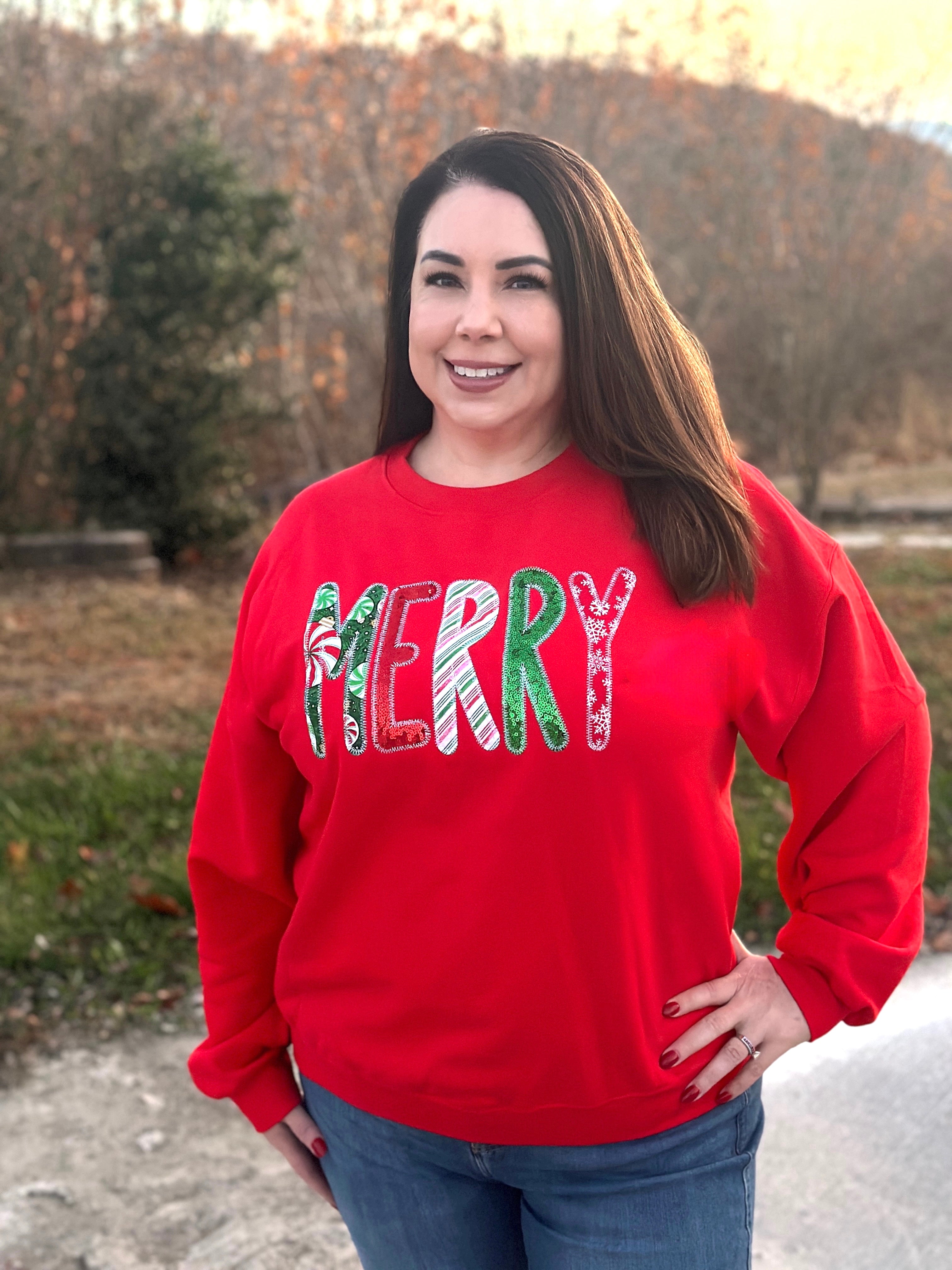 Festive Merry Sequin Embroidered Sweatshirt