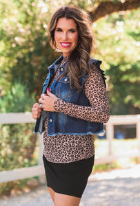 Jordan Ruffle Denim Vest- Dark Denim