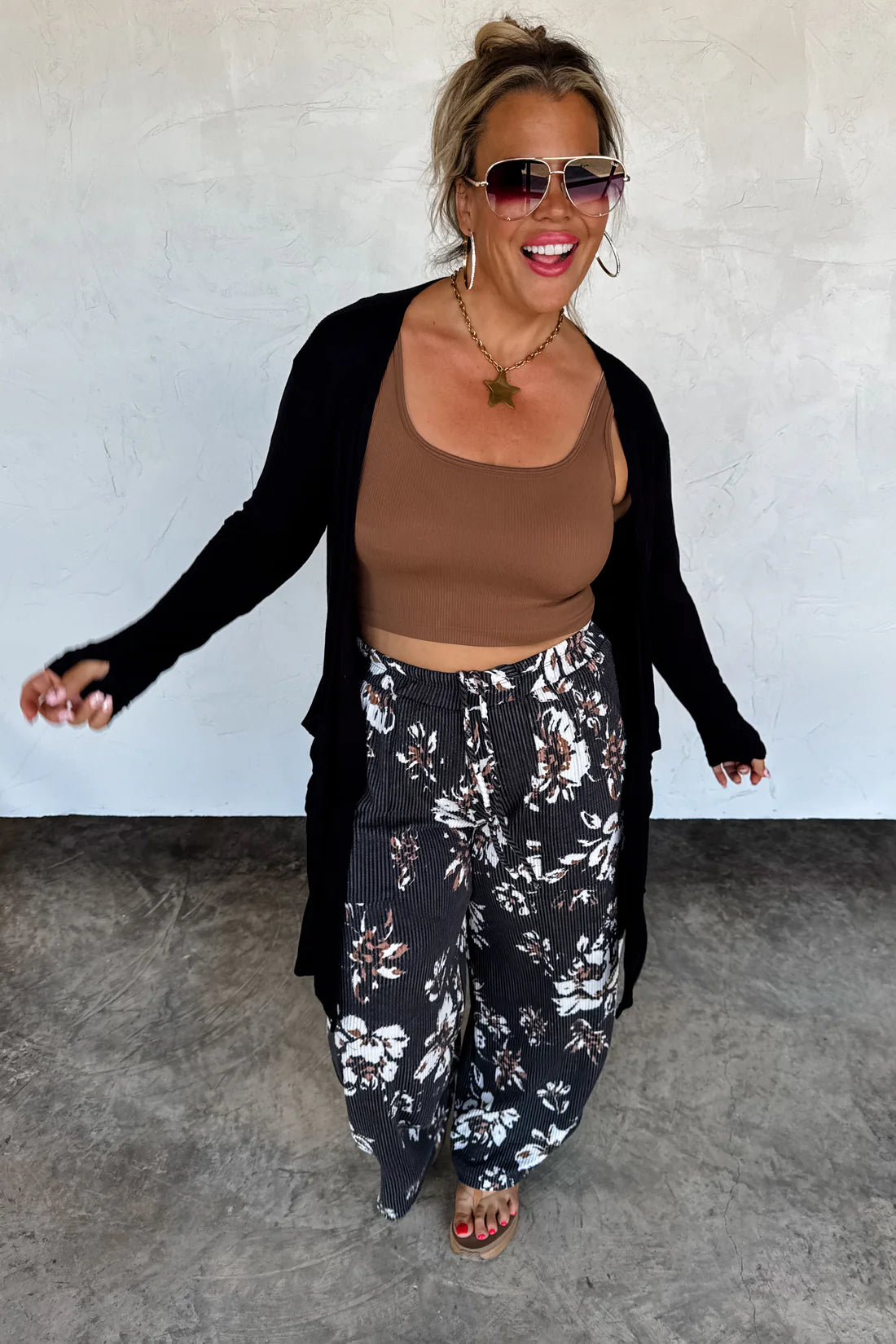 Haddie Floral Wide Leg Pants in Black