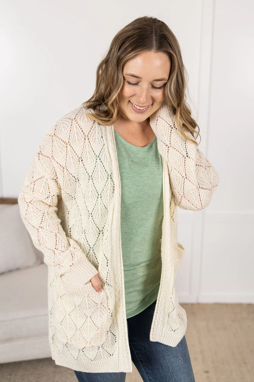 Open Knit Cardigan - Ivory