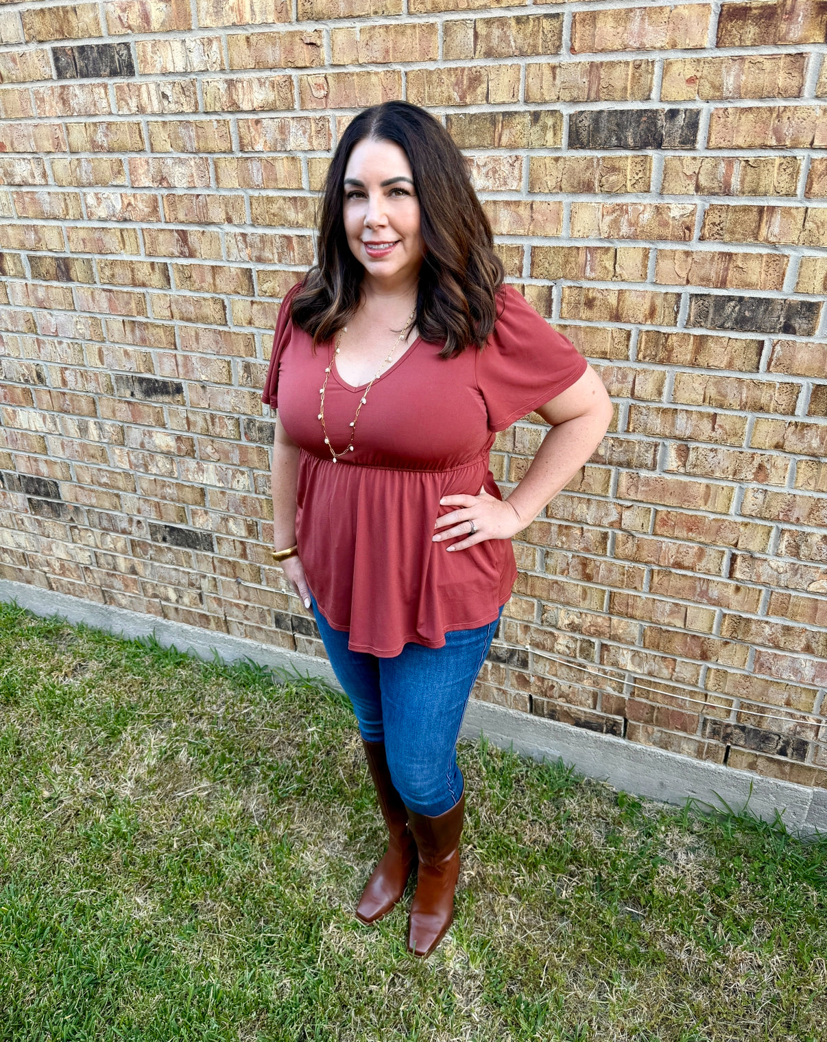 Emery Ruffle Top - Marsala