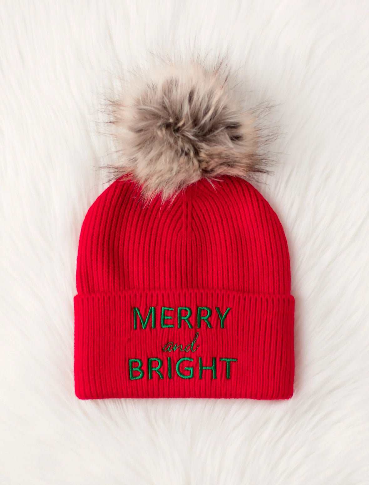 Red Merry & Bright Pom Beanie