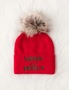 Red Merry & Bright Pom Beanie