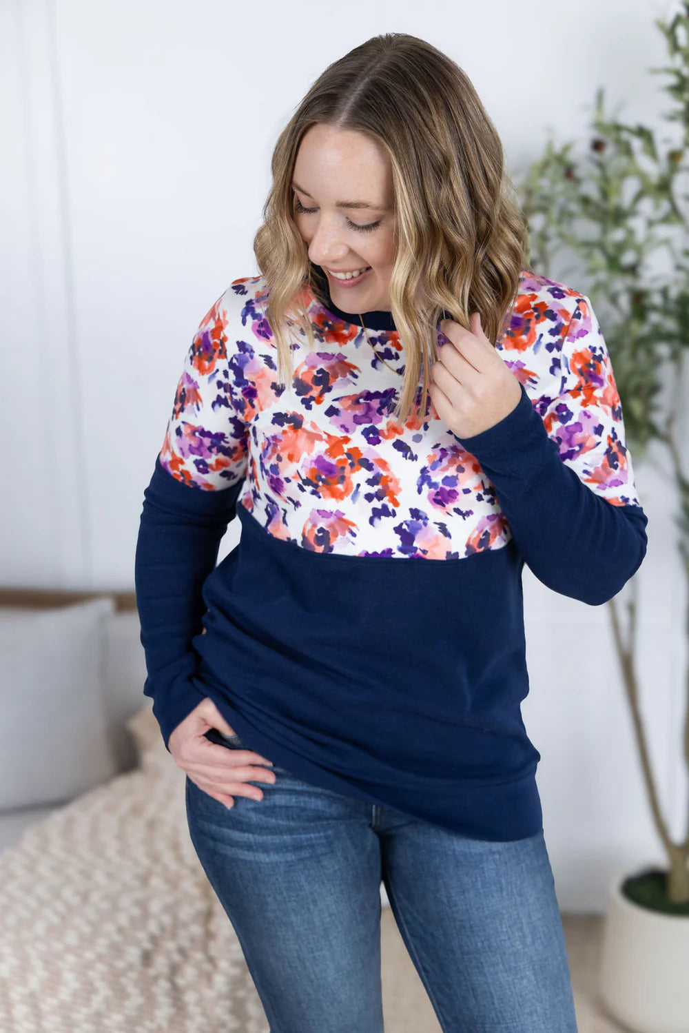 Natalie Pullover - Autumn Purple Abstract and Navy
