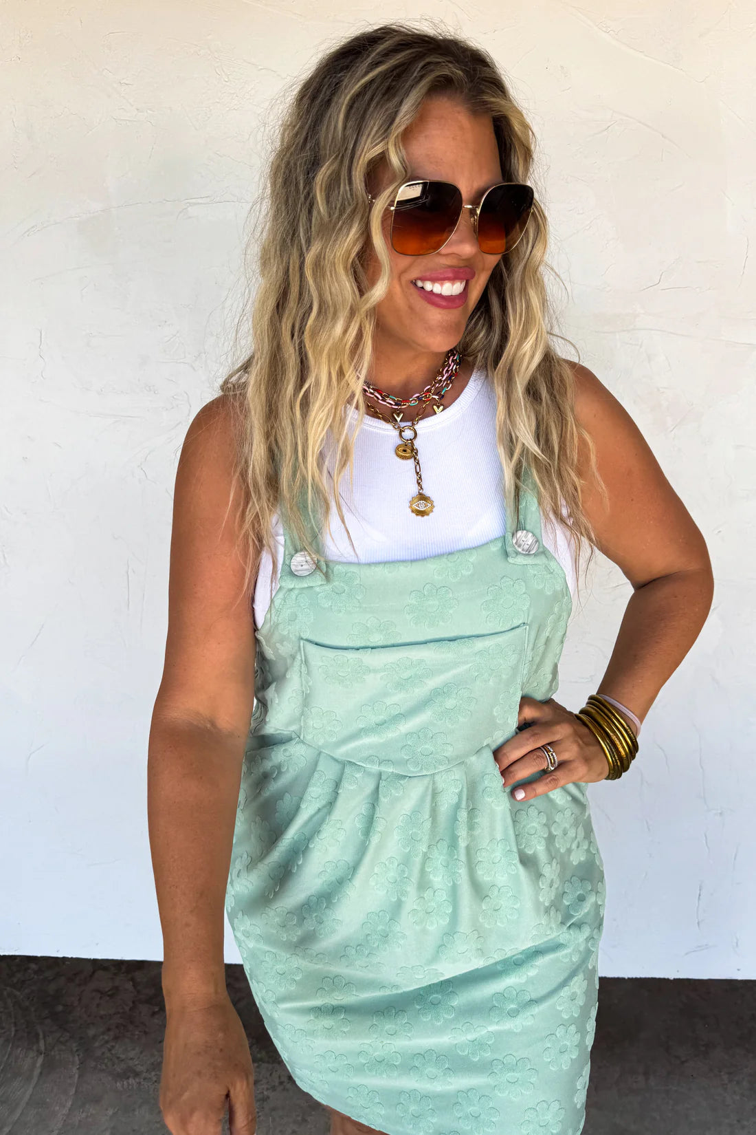 Sunshine & Daisies Overall Dress in Sage
