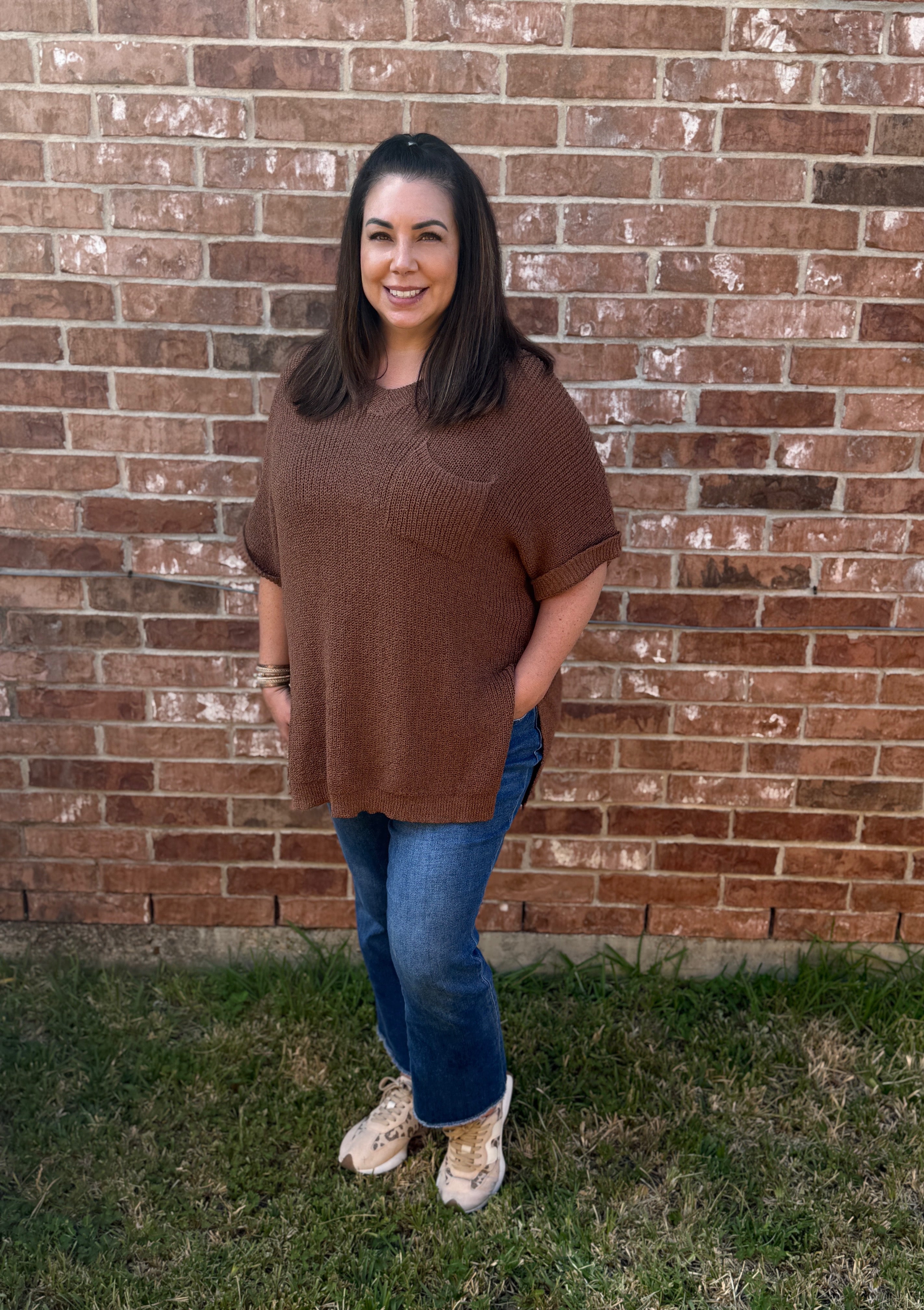 Annie Open Knit Top -  Brown