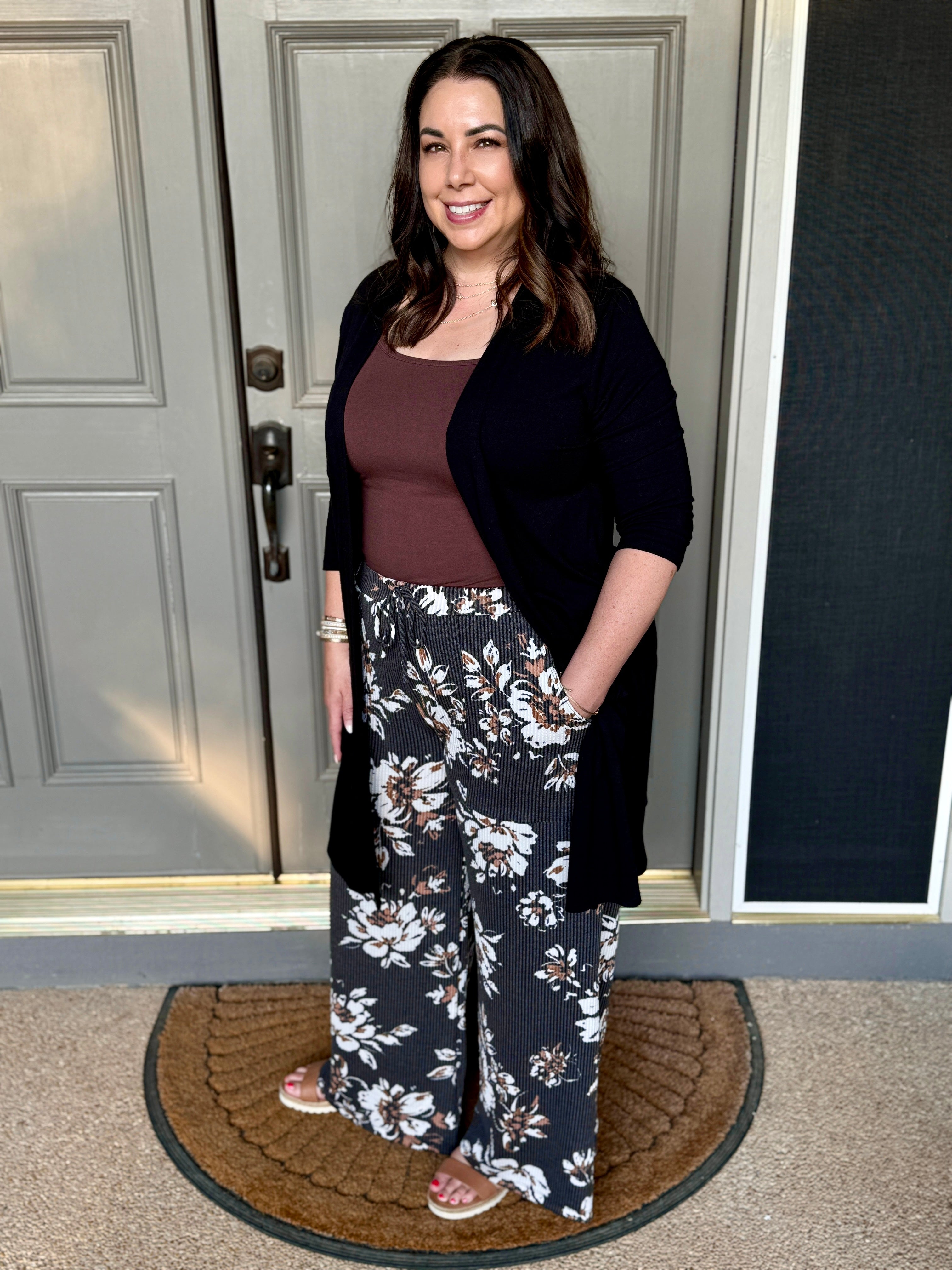 Haddie Floral Wide Leg Pants in Black