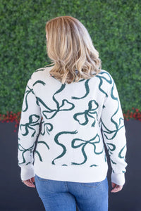 Ribbons Sweater - Ivory and Hunter Green