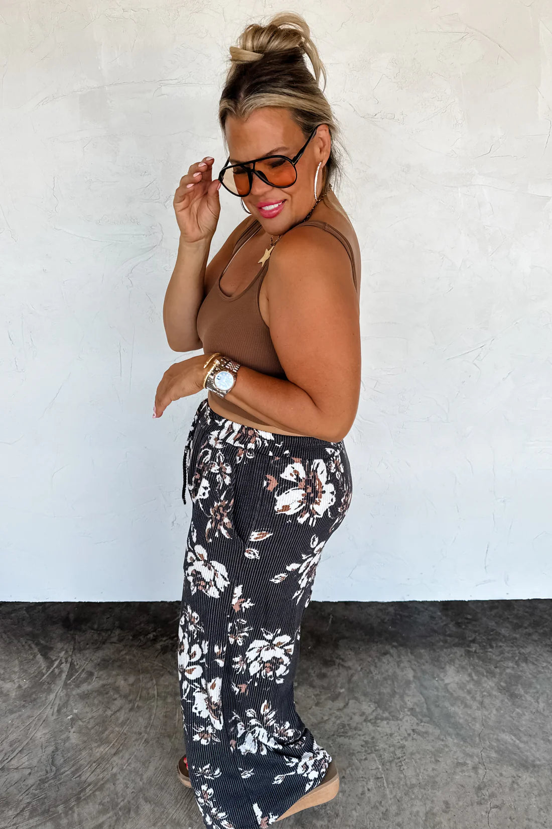 Haddie Floral Wide Leg Pants in Black