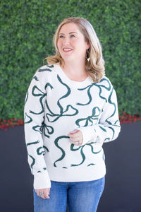 Ribbons Sweater - Ivory and Hunter Green
