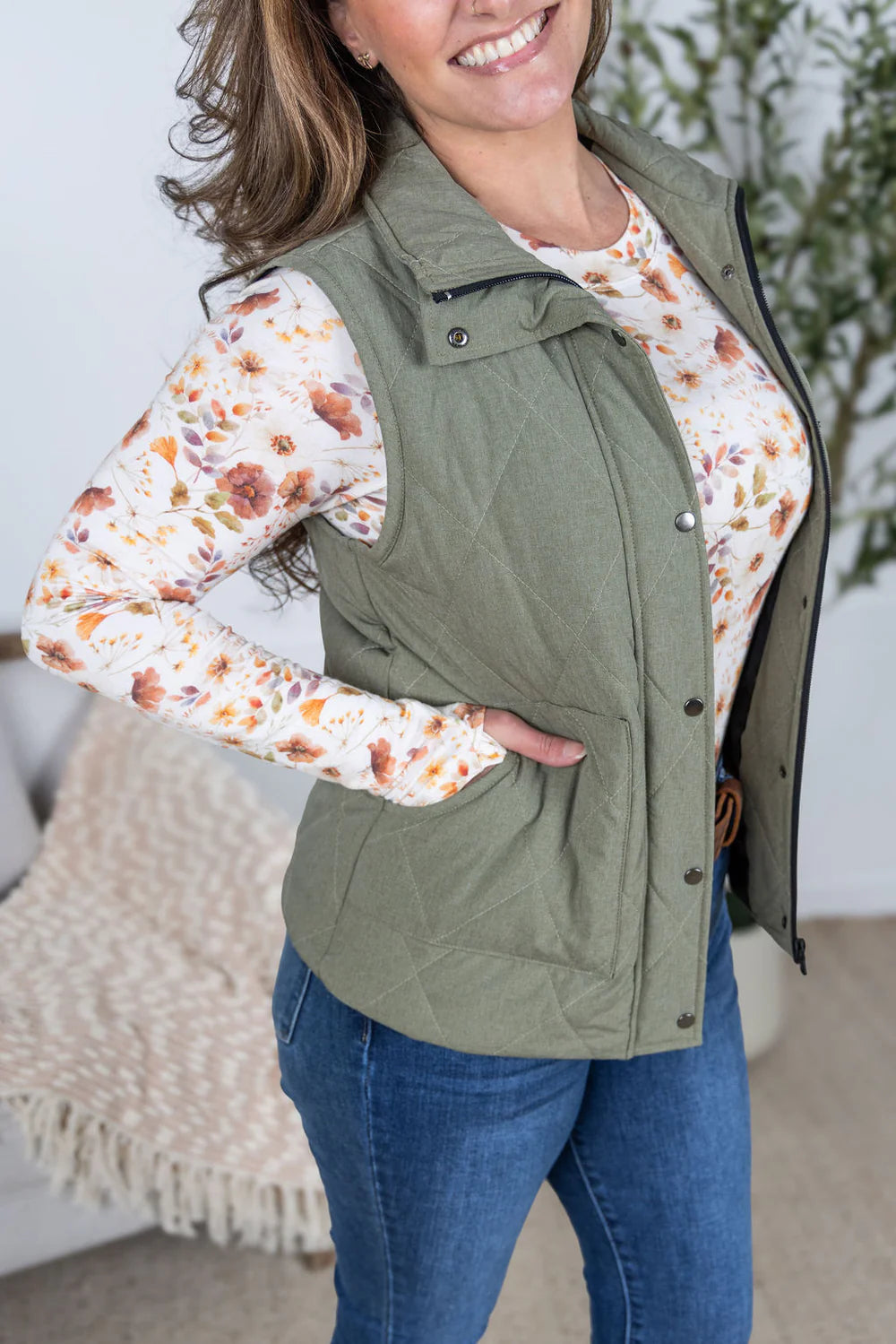 Remy Zip Up Vest - Heathered Sage