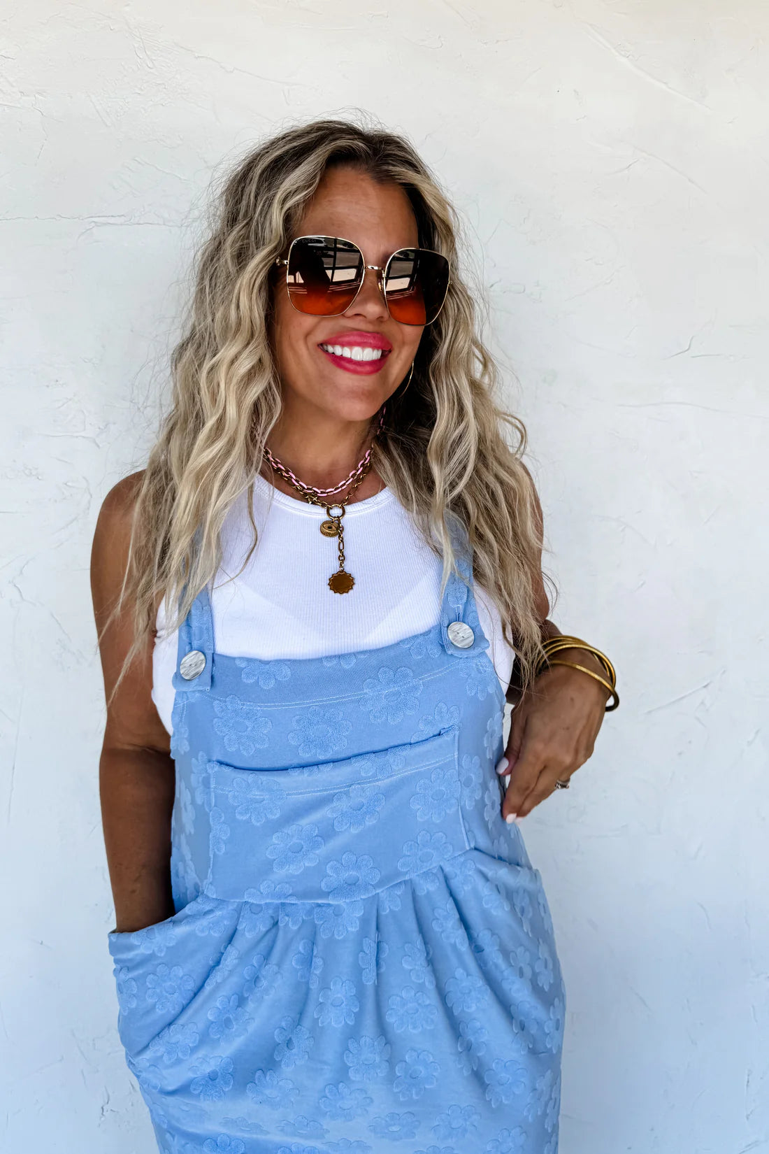 Sunshine & Daisies Overall Dress in Blue