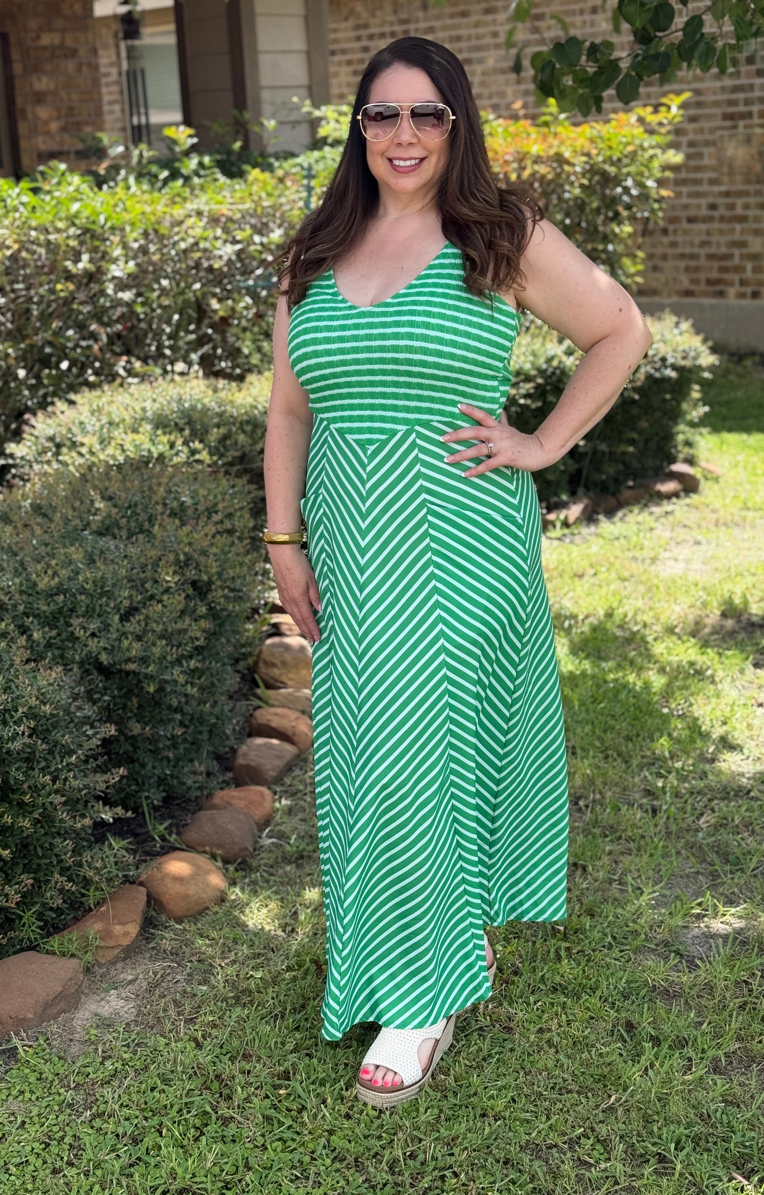 Luciana Stripe Dress in Green