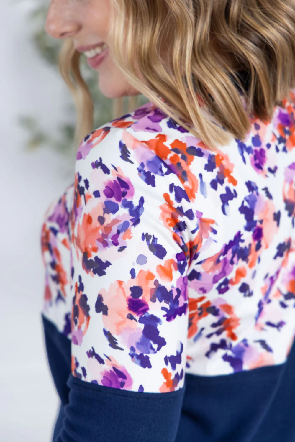 Natalie Pullover - Autumn Purple Abstract and Navy