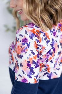 Natalie Pullover - Autumn Purple Abstract and Navy