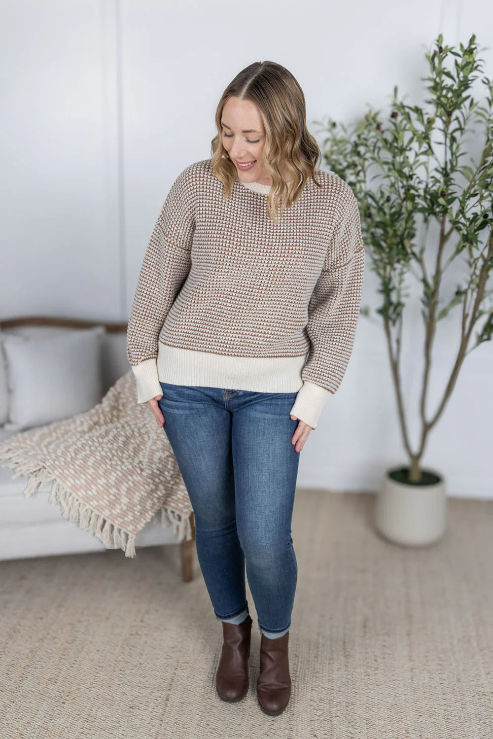 Charlotte Sweater - Mocha and Cream
