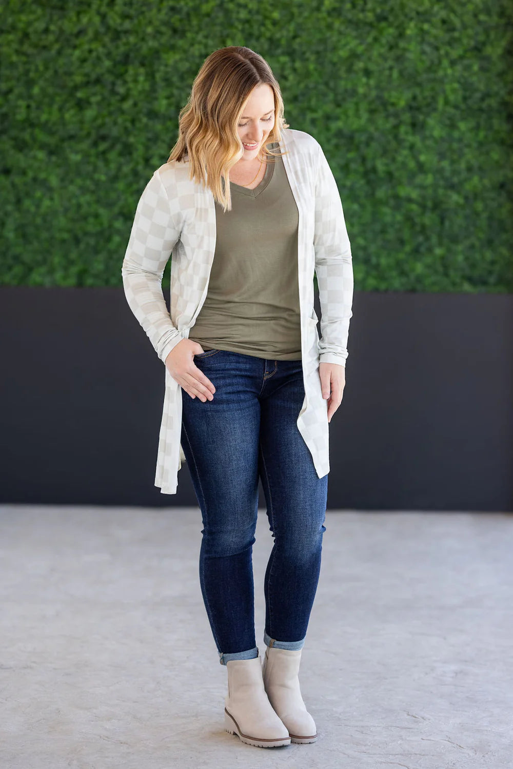 Classic Cardigan - Neutral Checkers