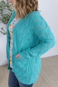 Open Knit Cardigan - Dusty Aqua