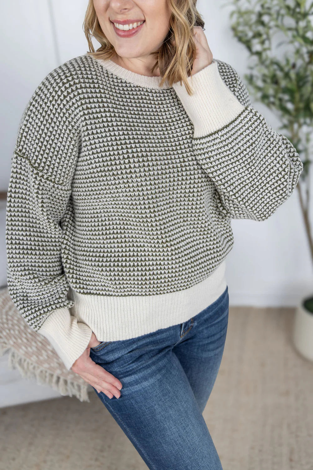 Charlotte Sweater - Olive and Cream