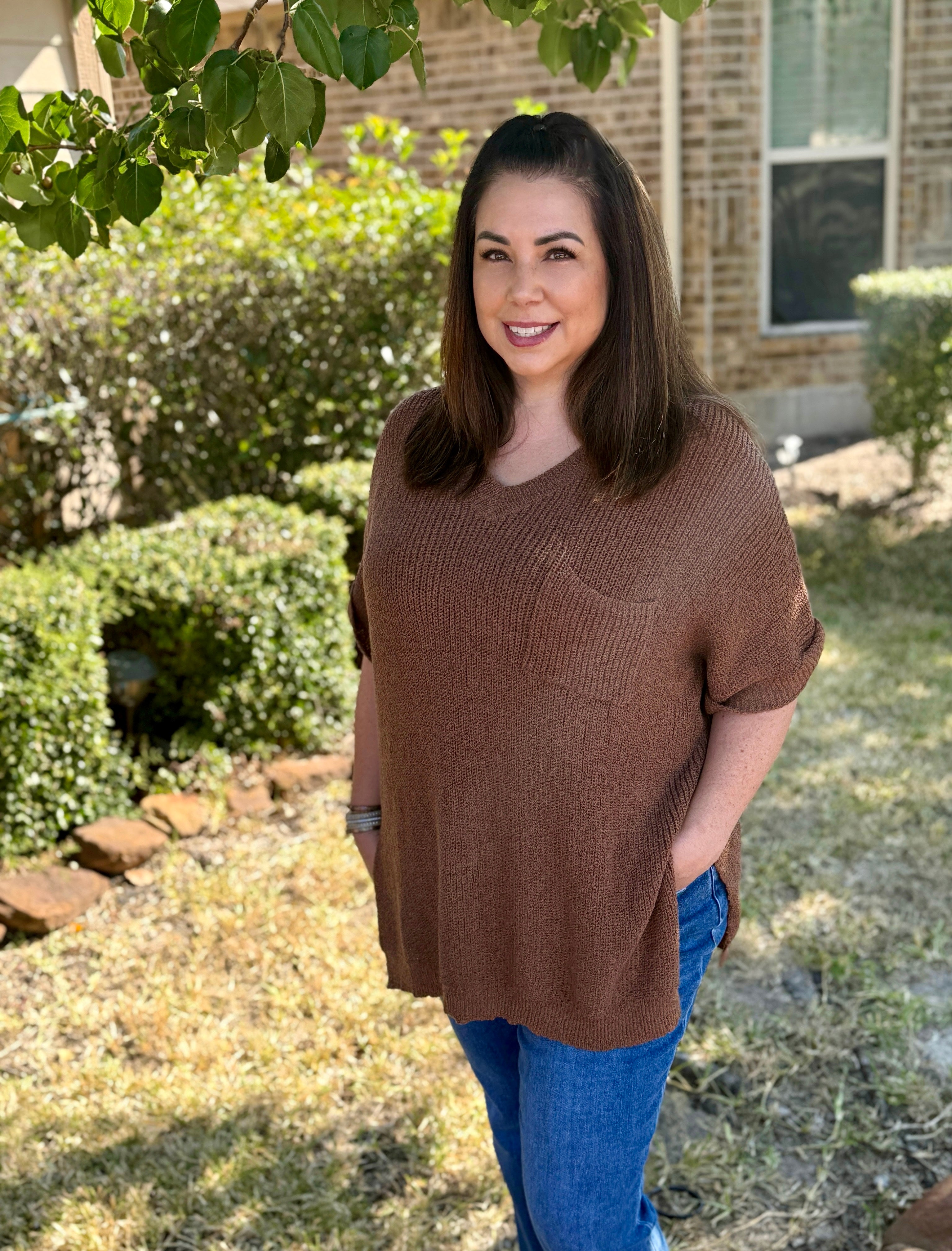 Annie Open Knit Top -  Brown