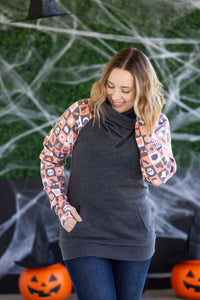 Zoey ZipCowl Sweatshirt -Trick-or-Treat Checkered and Charcoal