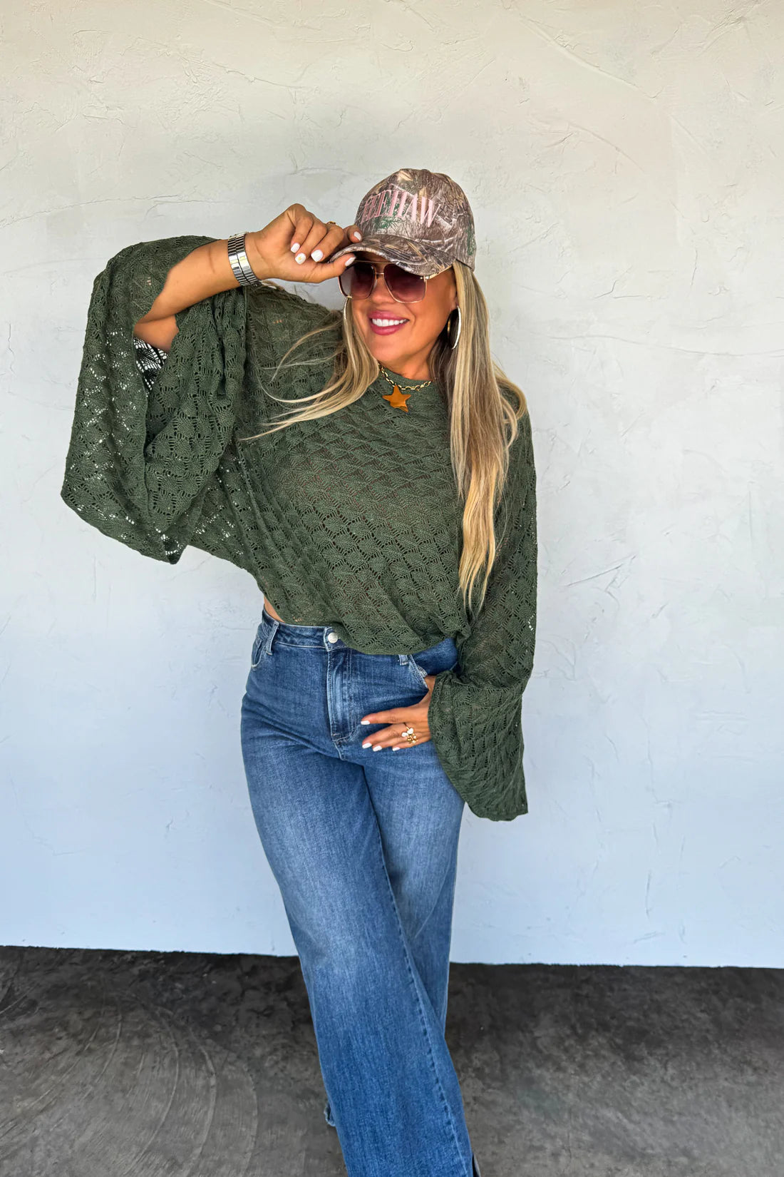 Free Spirit Bell Sleeve Top in Olive