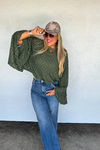 Free Spirit Bell Sleeve Top in Olive
