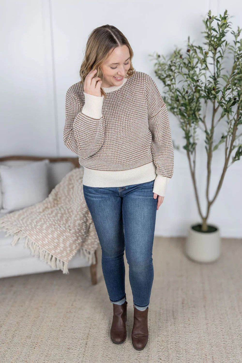 Charlotte Sweater - Mocha and Cream