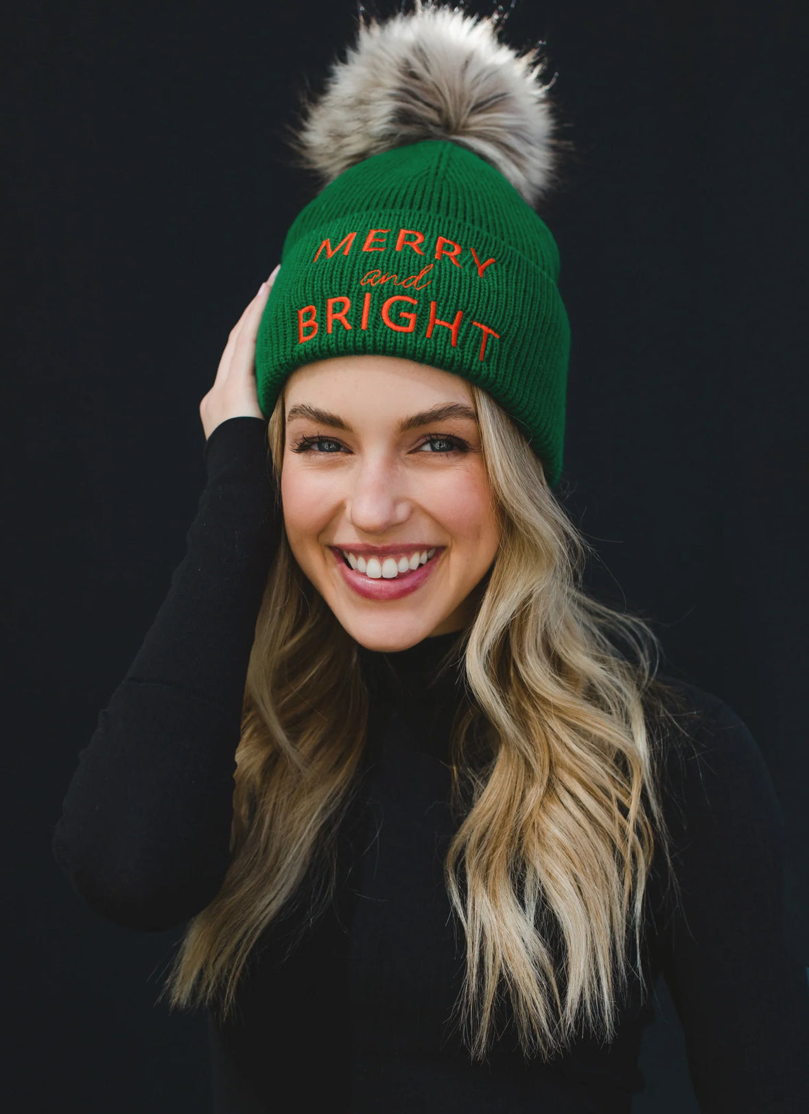 Green Merry & Bright Pom Beanie