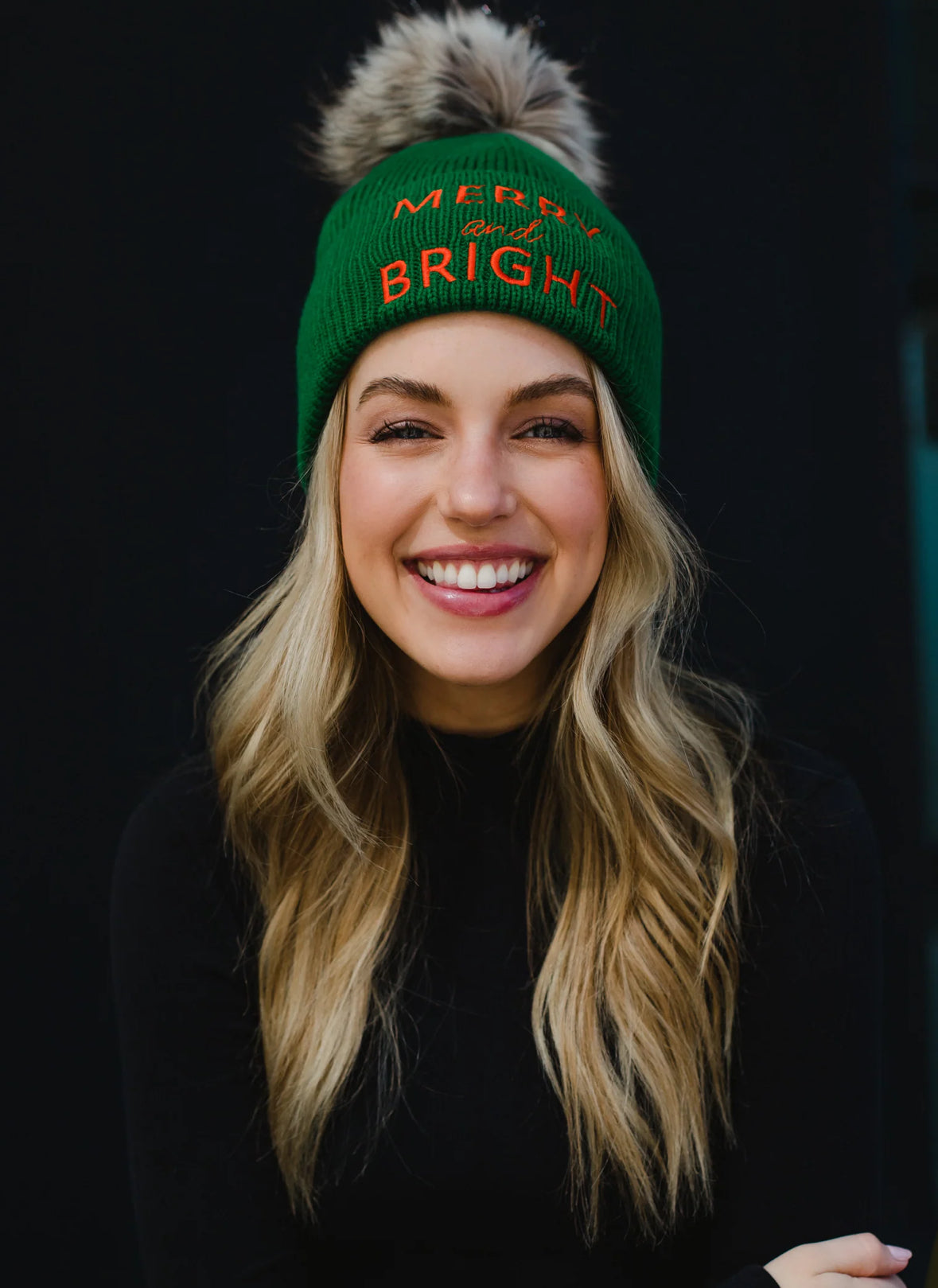 Green Merry & Bright Pom Beanie