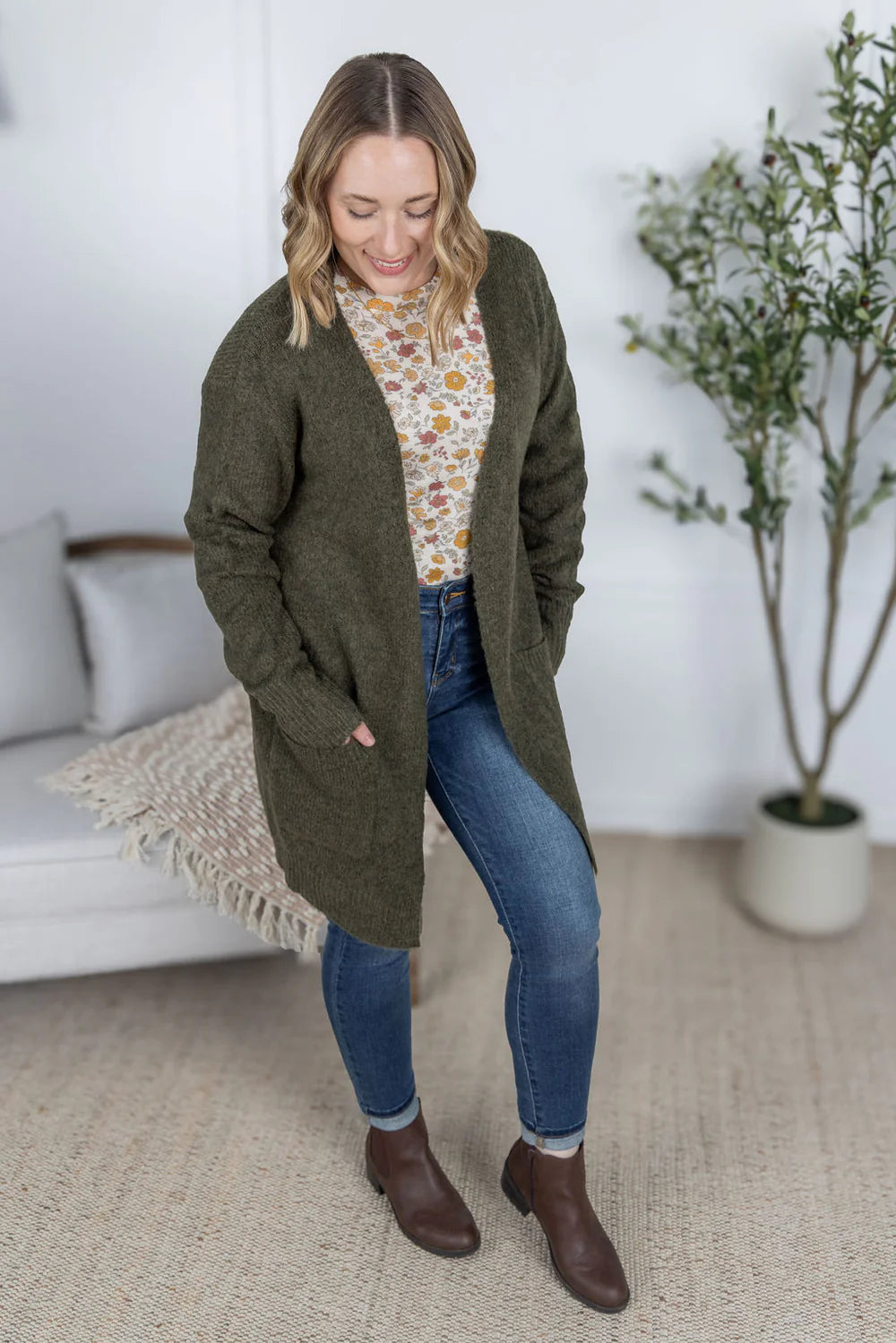 Madison Cozy Cardigan - Dark Olive