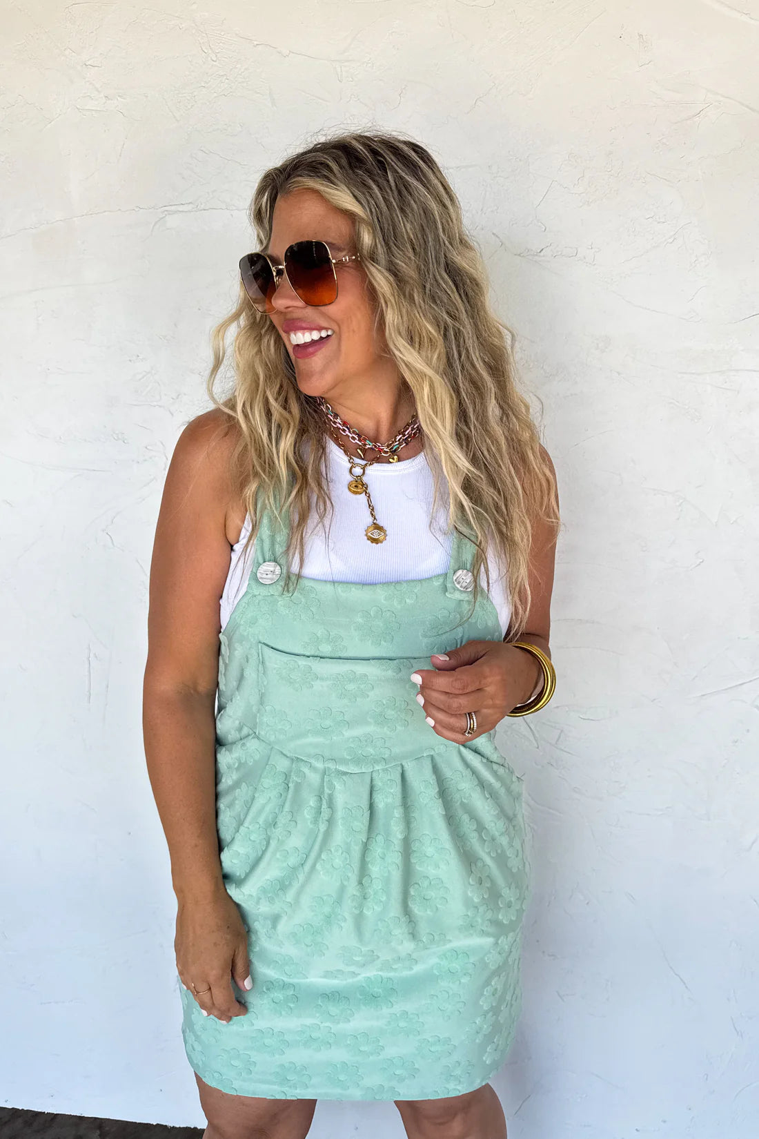 Sunshine & Daisies Overall Dress in Sage