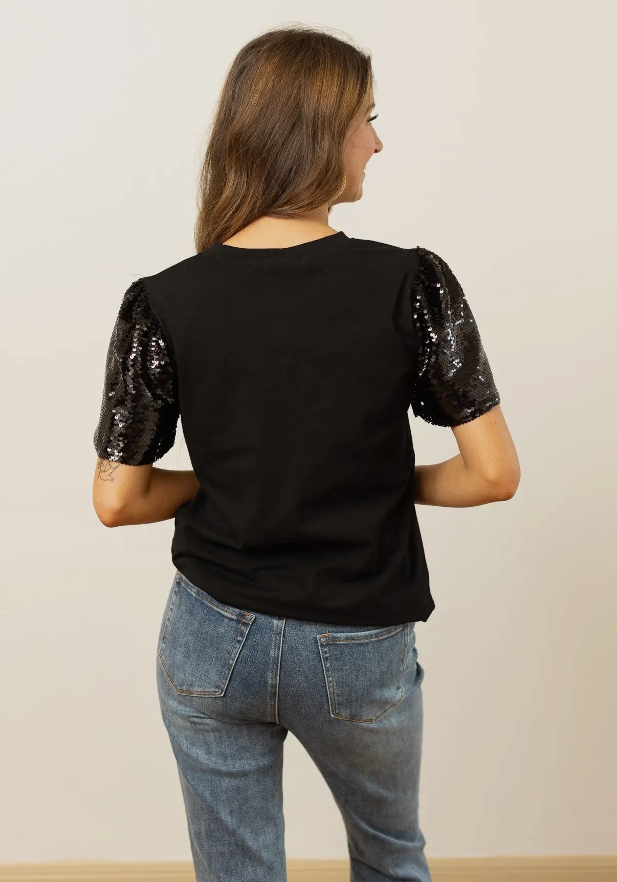 Skelton Top With Sequin Sleeves