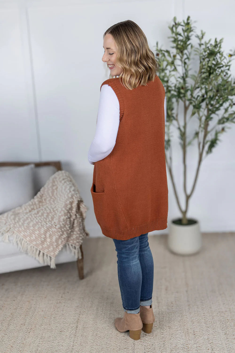 Tunic Sweater Vest - Rust