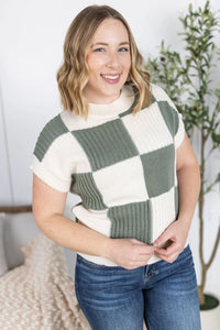 Checkered Sweater Top - Sage