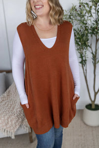 Tunic Sweater Vest - Rust