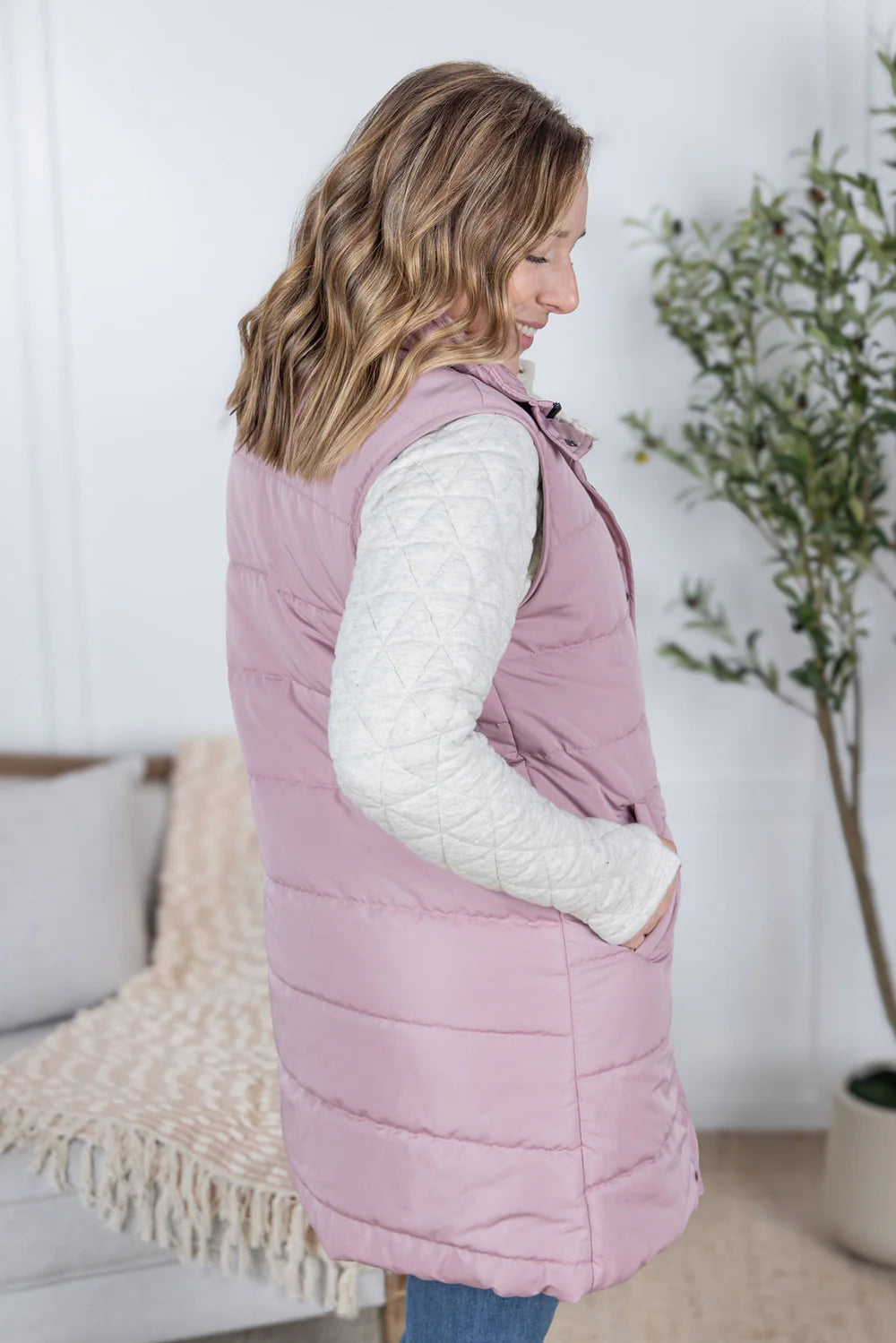 Harlow Long Vest - Blush