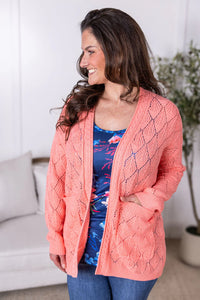 Open Knit Cardigan - Coral