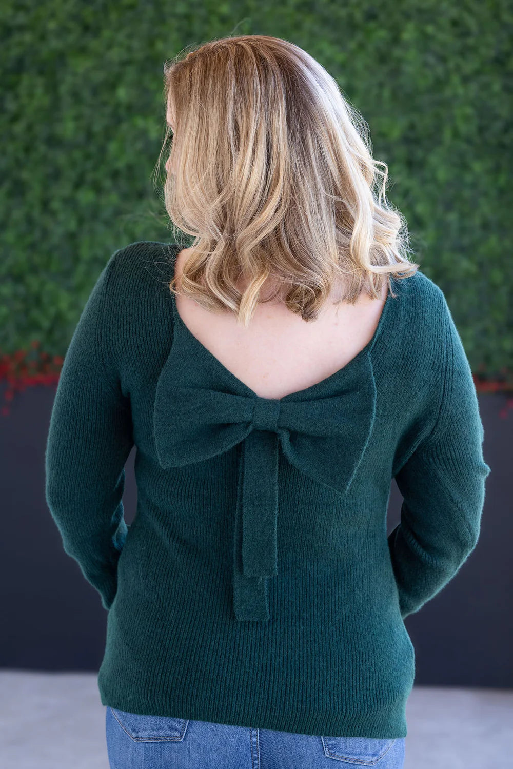 Bridget Back Bow Sweater - Hunter Green