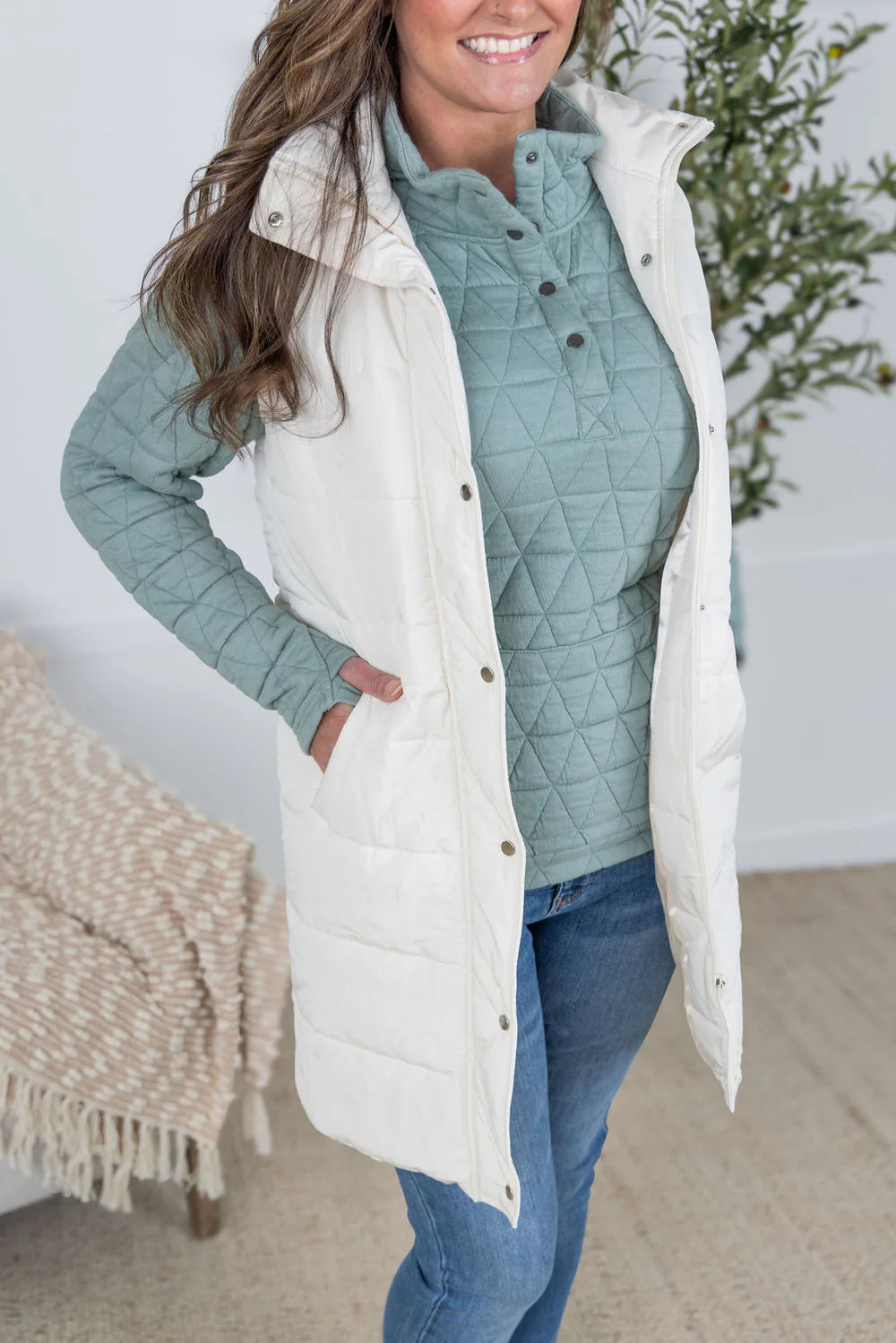 Harlow Long Vest - Cream