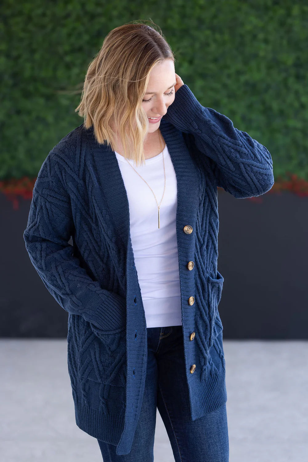 Brooks Button Sweater Cardigan - Navy