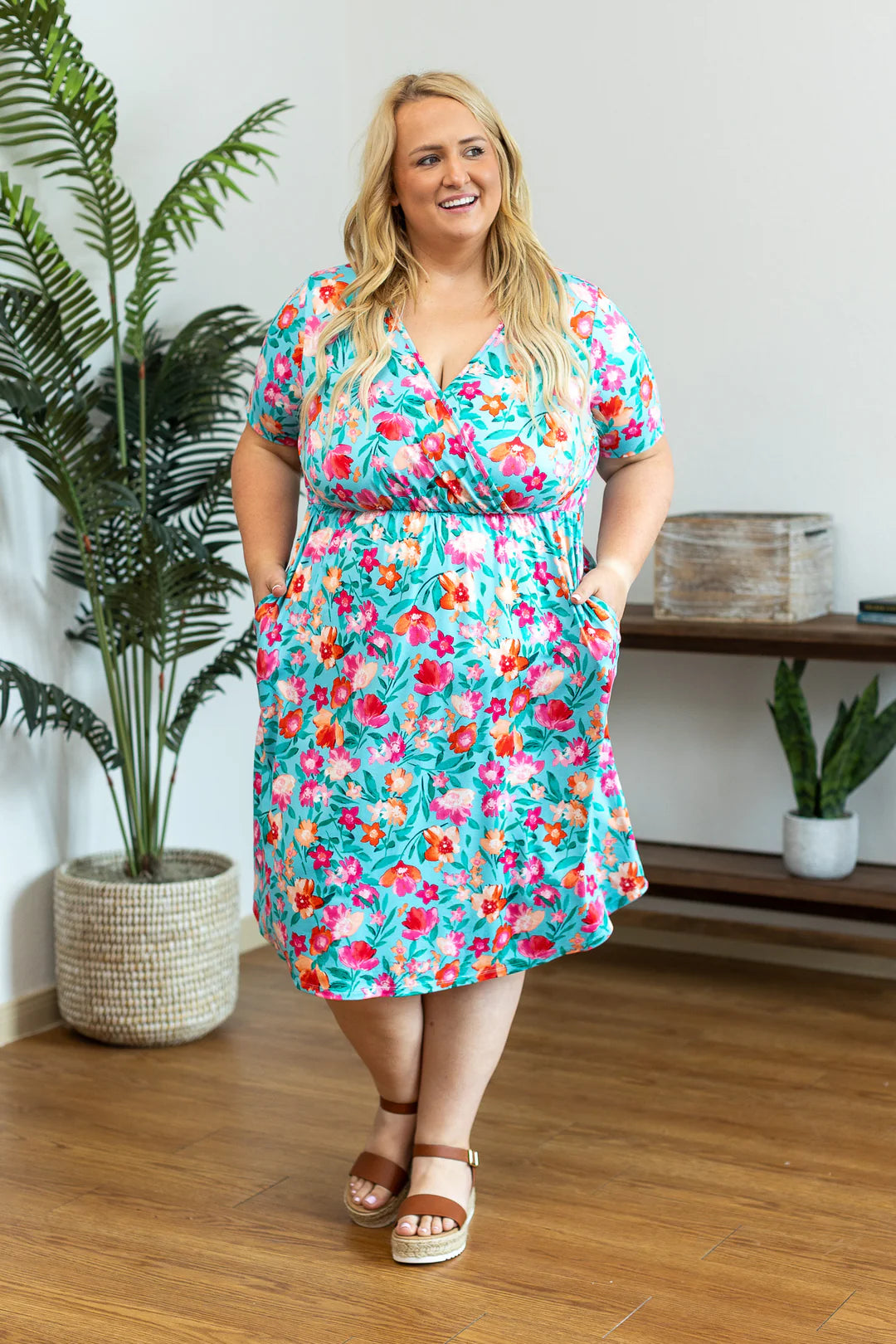 Tinley Dress - Aqua and Pink Floral