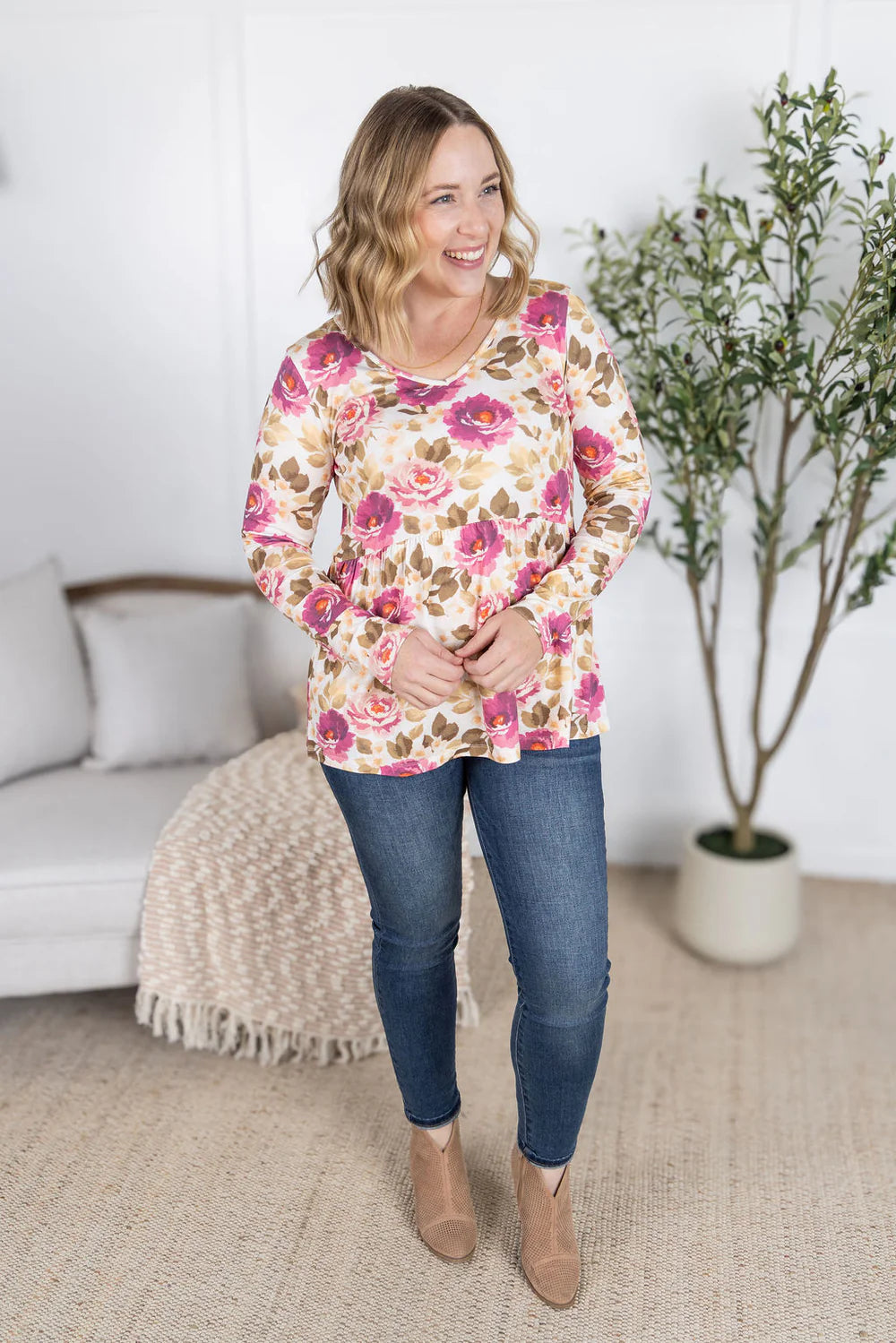 Long Sleeve Sarah Ruffle Top - Autumn Blossom