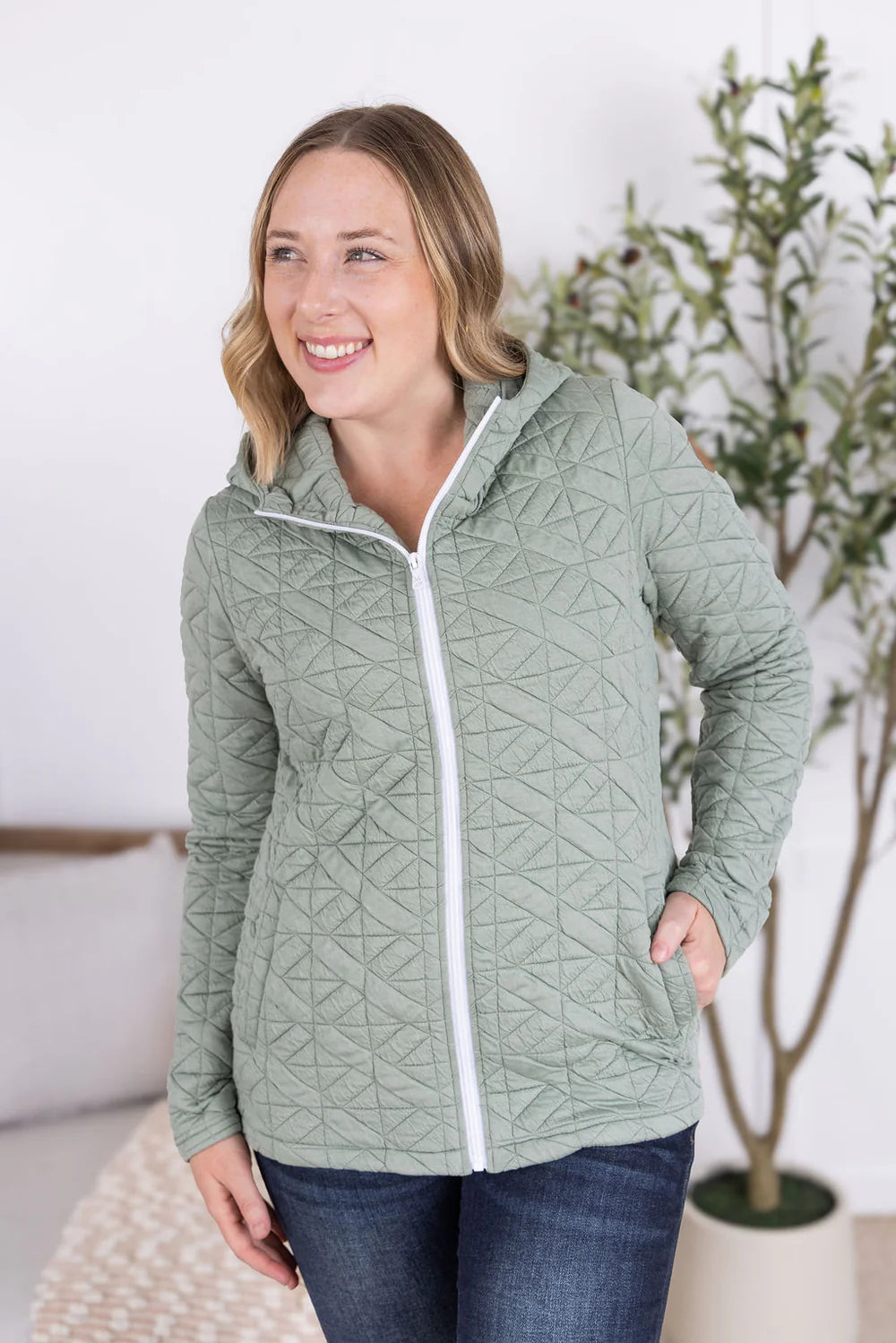 Geometric Fullzip Hoodie - Sage