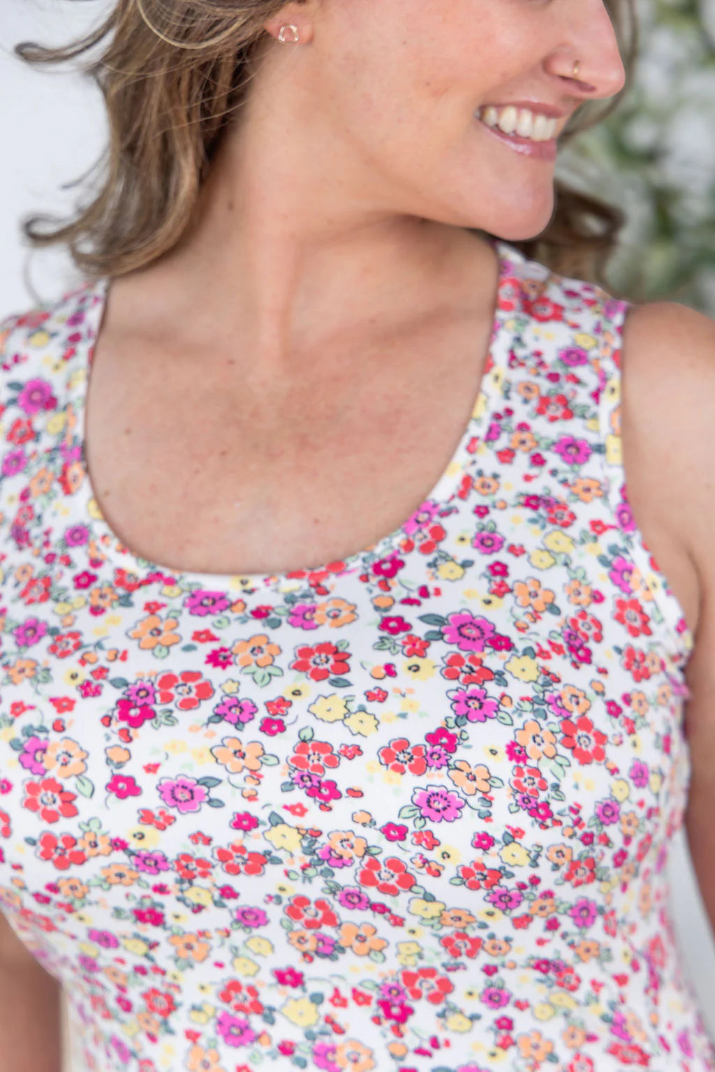Luxe Crew Tank - Bright Floral Mix