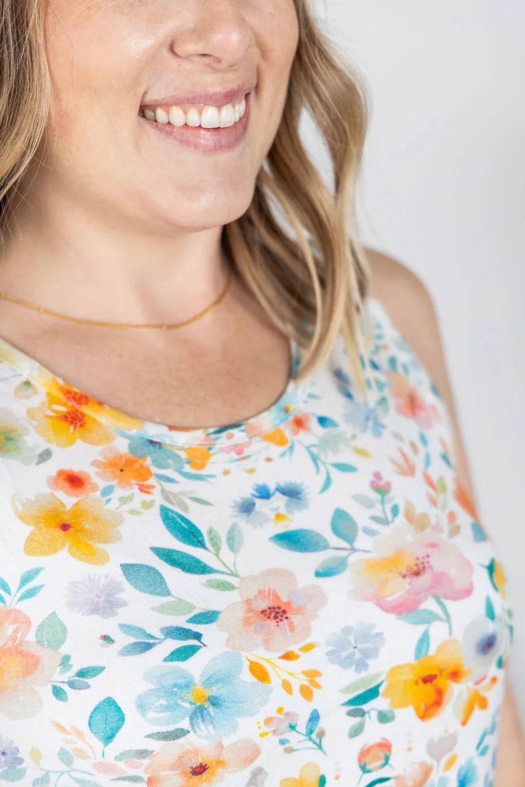 Renee Ruffle Tank Top - Watercolor Floral
