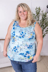 Luxe Crew Tank - Light Blue Floral Bliss