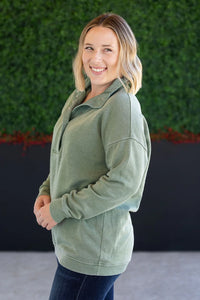 Jesse Vintage Wash Snap Pullover - Olive